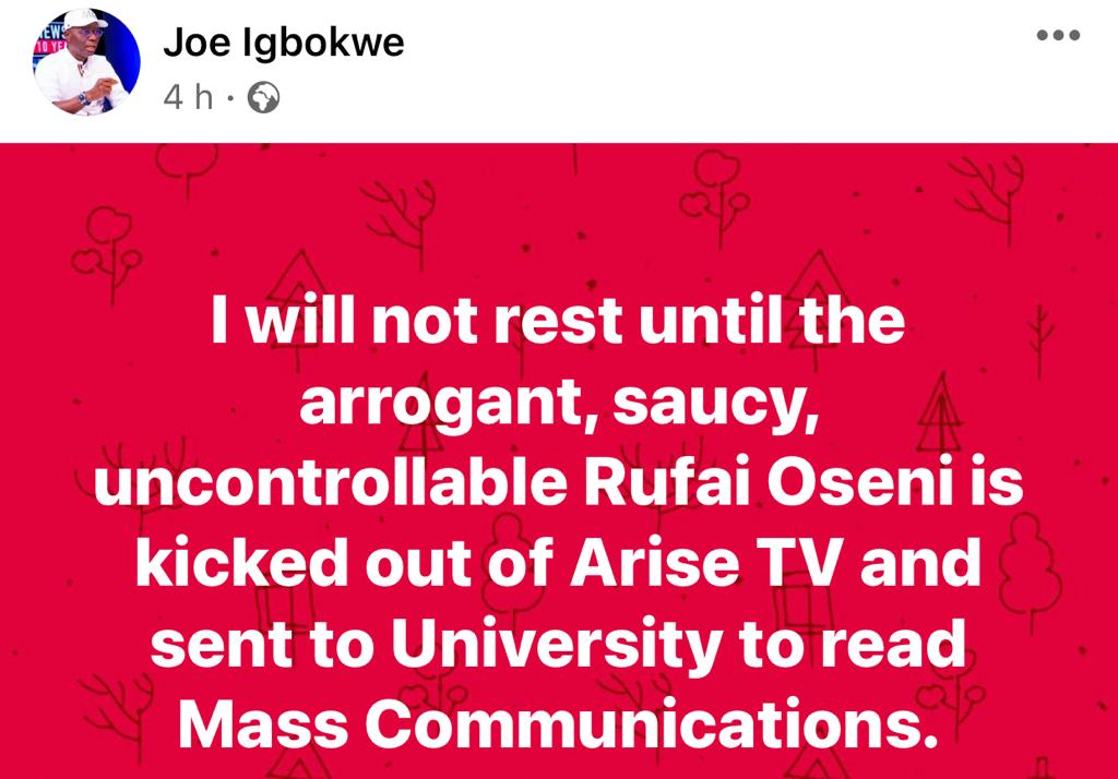 I will not rest until Rufai Oseni is kicked out of Arise TV APC